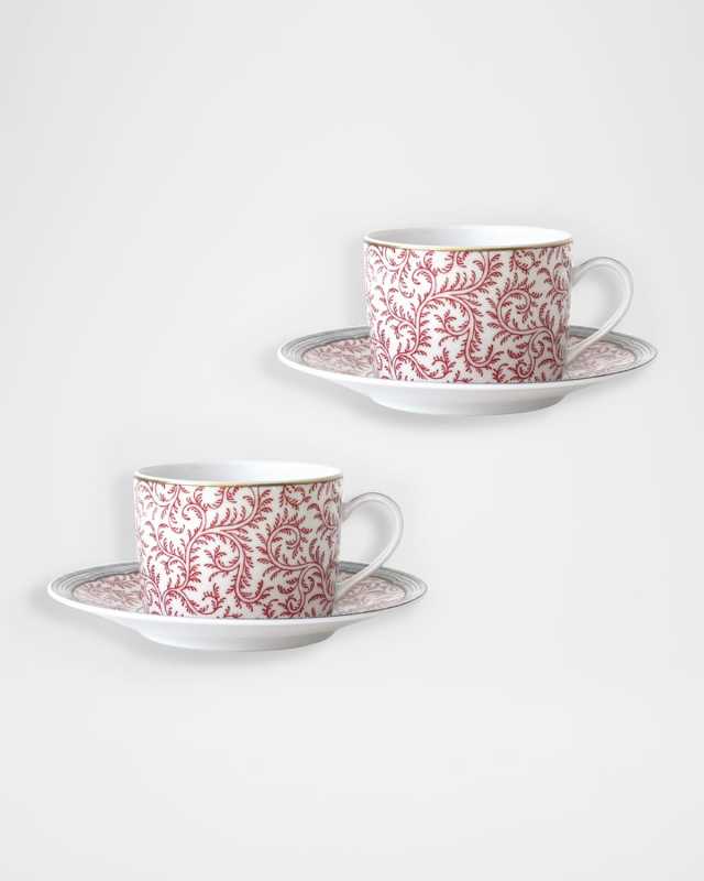 x Pierre Frey Braquenie 5 oz. Tea Cups & Saucers, Set of 2